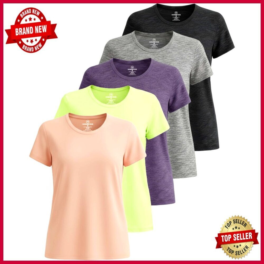 5 Pack Women's Moisture-Wicking Active T-Shirts, Plus Size Available - Picture 1 of 7